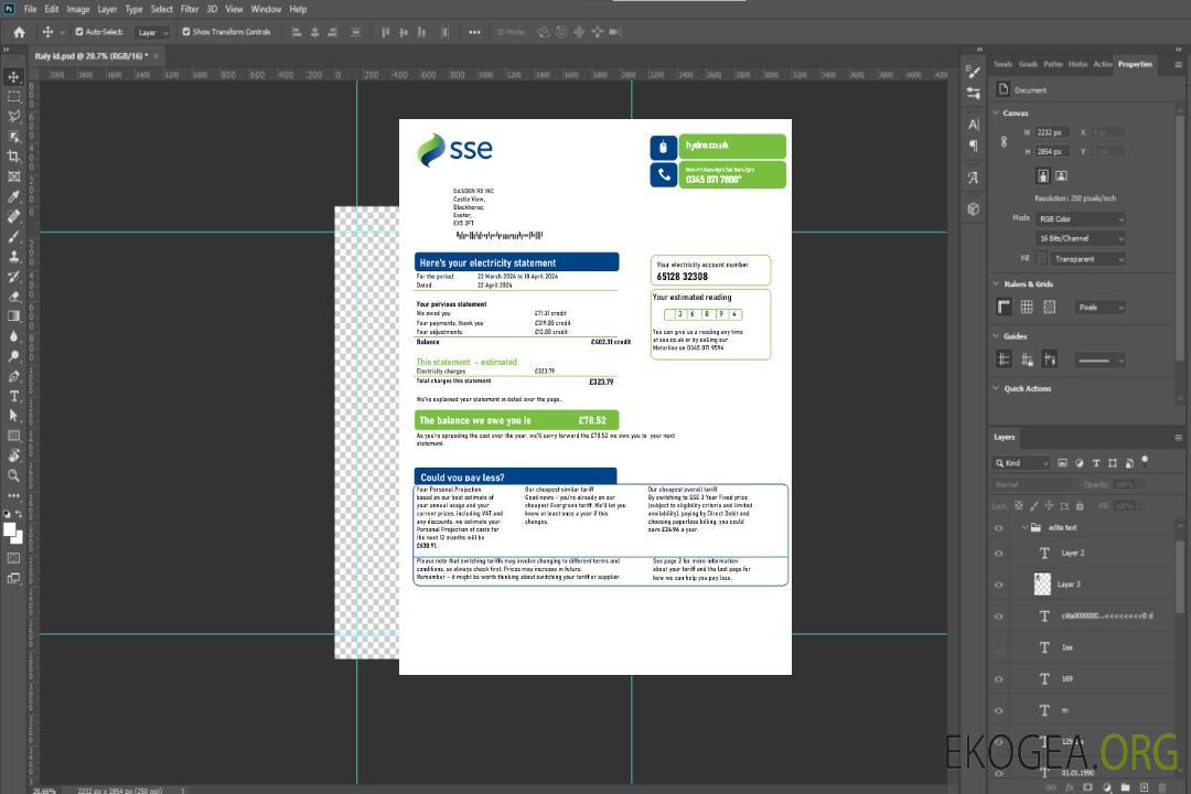 Modèle de facture de services publics pour les entreprises SSE Energy du Royaume-Uni aux formats Word et PDF, version 3 template